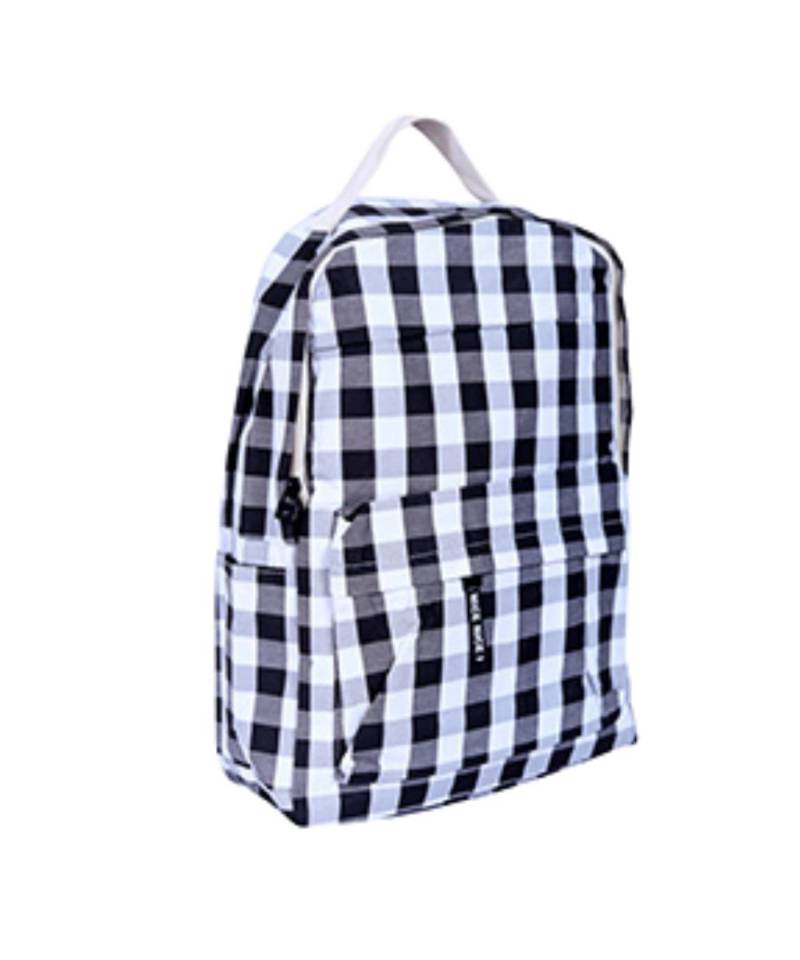 Light White black check bag backpack school bag