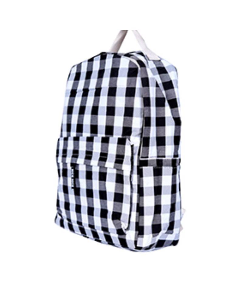 Light White black check bag backpack school bag
