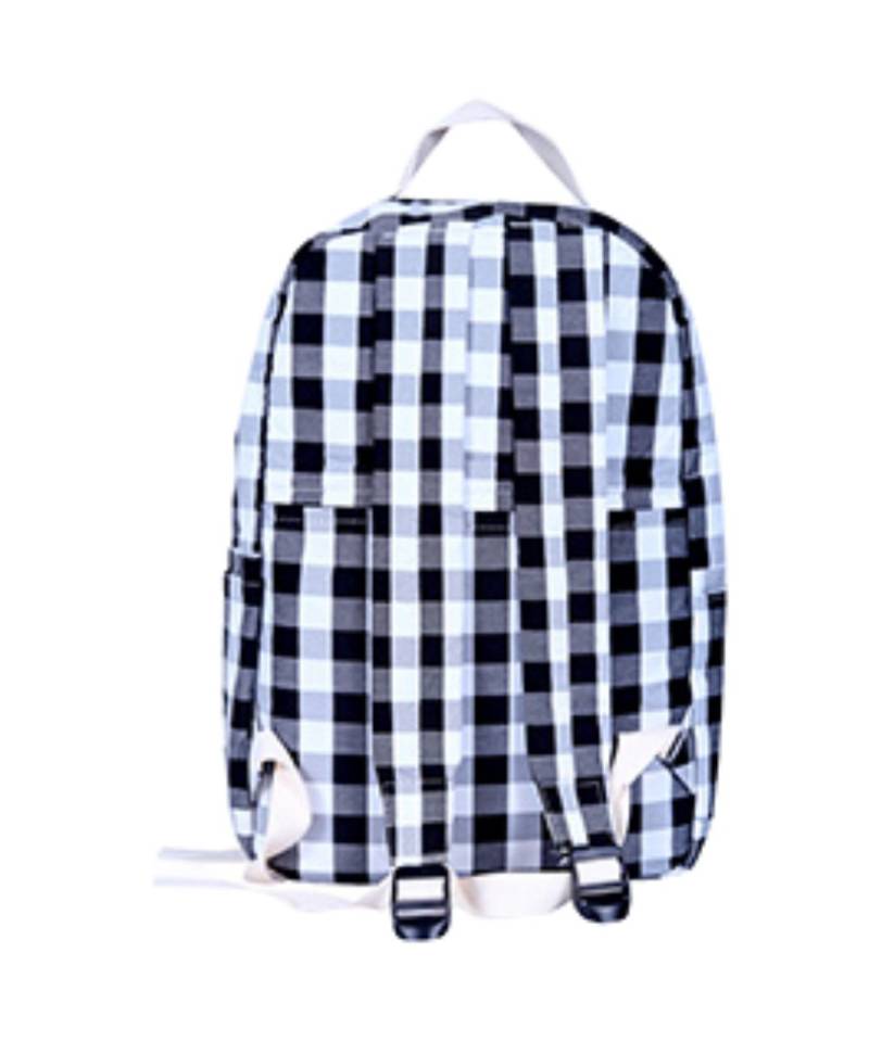 Light White black check bag backpack school bag
