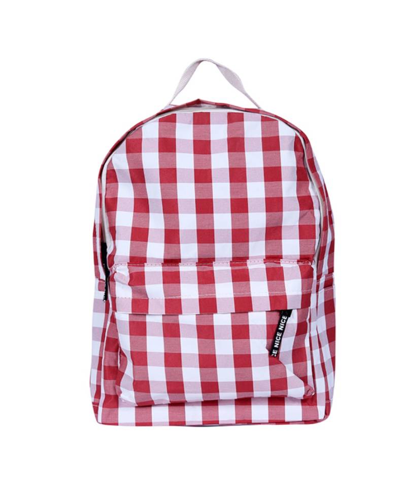 Red &white check school backpack bag