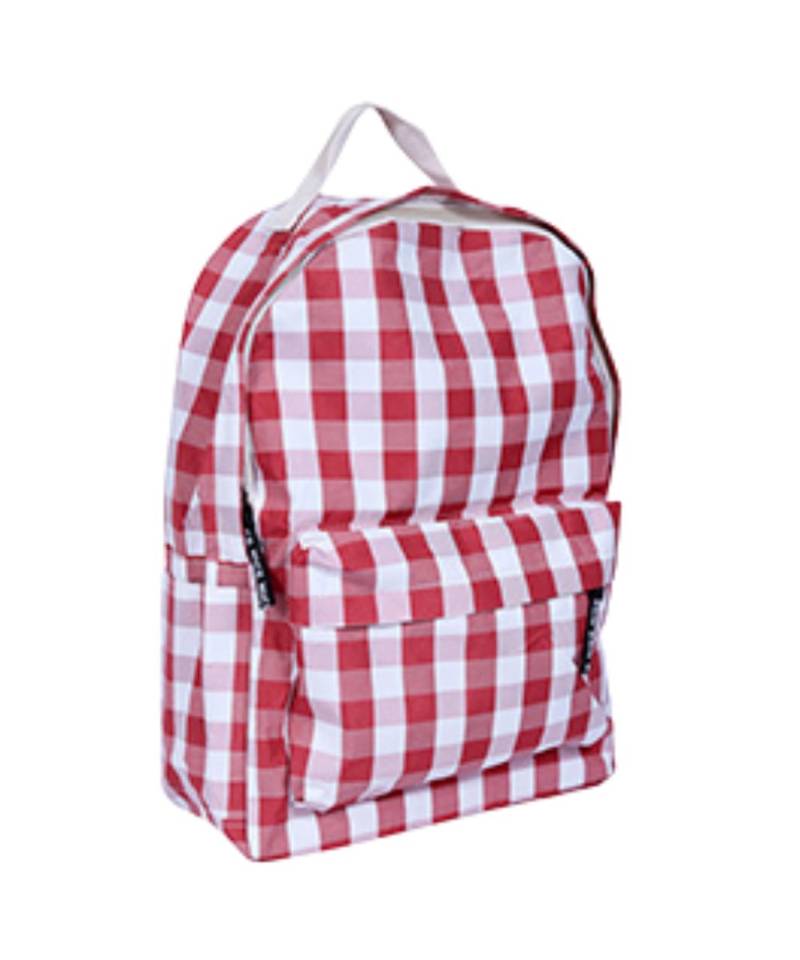 Red &white check school backpack bag