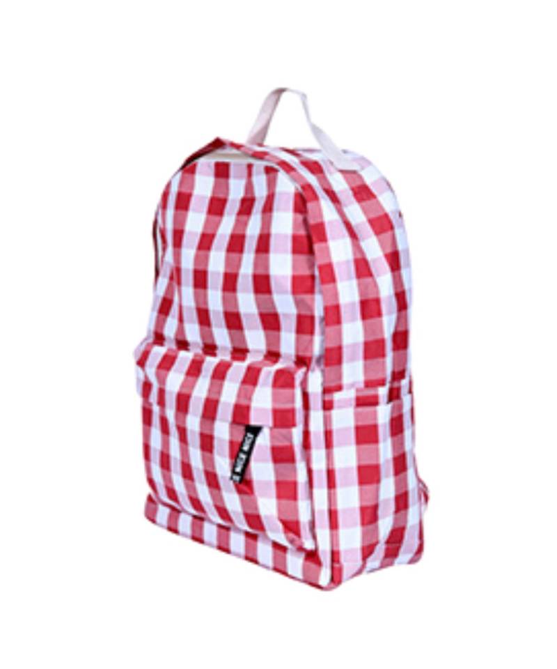 Red &white check school backpack bag