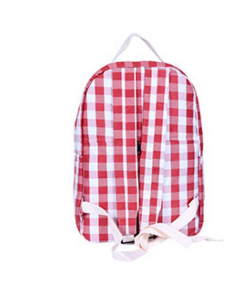 Red &white check school backpack bag