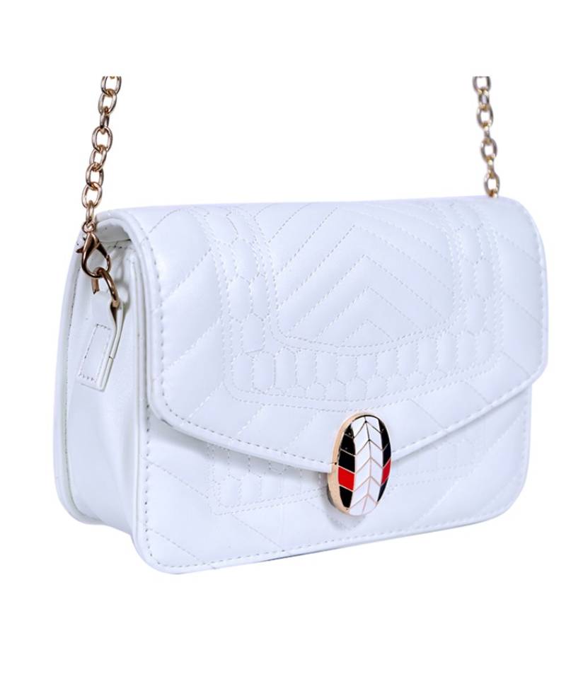 Hand Bag White Color| Snake Head Lock |Shoulder Chain Bag