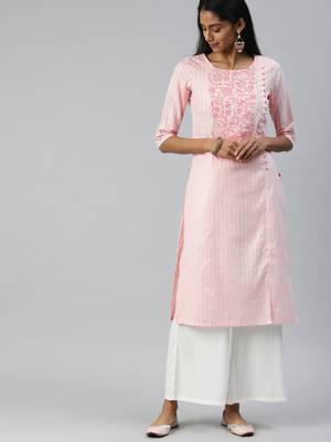 Pink embroidered cotton ethnic-kurtis 1