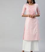 Pink embroidered cotton ethnic-kurtis