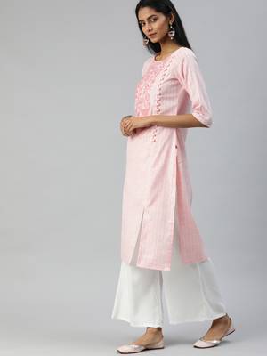 Pink embroidered cotton ethnic-kurtis 5