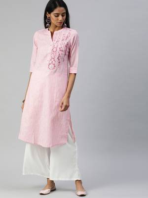 Pink embroidered cotton ethnic-kurtis 1
