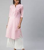 Pink embroidered cotton ethnic-kurtis