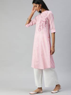 Pink embroidered cotton ethnic-kurtis 5
