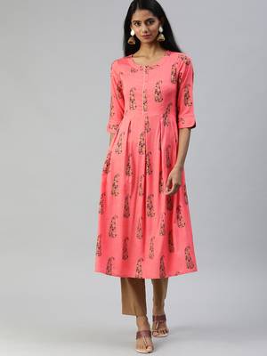Coral printed rayon ethnic-kurtis 1