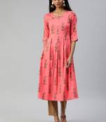 Coral printed rayon ethnic-kurtis