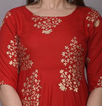 Red Gold Printed Rayon Anarkali Kurti 5