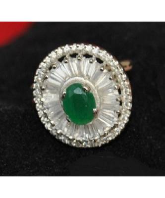 Baguette Diamond Studded Emerald Cocktail Ring 1