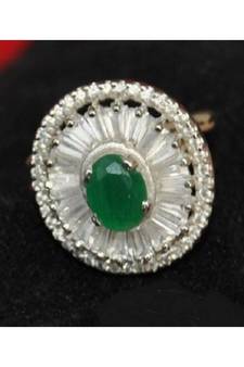 Baguette Diamond Studded Emerald Cocktail Ring