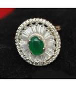 Baguette Diamond Studded Emerald Cocktail Ring