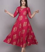 Pink Gold Printed Rayon Anarkali Kurti