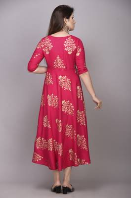 Pink Gold Printed Rayon Anarkali Kurti 2