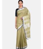 Unitex Fashion Premium Quality Pear Green Plain Cotton Linen SAREE