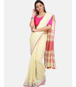 Unitex Fashion Premium Quality Butter Yellow Plain Cotton LinenSAREE