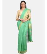 Unitex Fashion Premium Quality Dark Mint green Cotton LinenSAREE