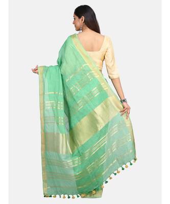 Unitex Fashion Premium Quality Dark Mint green Cotton LinenSAREE 4