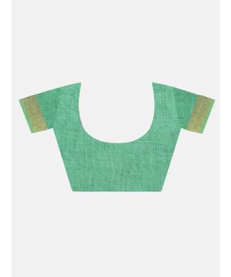 Unitex Fashion Premium Quality Dark Mint green Cotton LinenSAREE 5