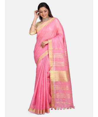 Unitex Fashion Premium Quality Pink cotton linenSAREE 1