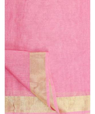 Unitex Fashion Premium Quality Pink cotton linenSAREE 6