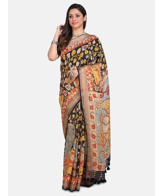 Unitex Fashion Premium Quality Black kalamkari printSAREE 1