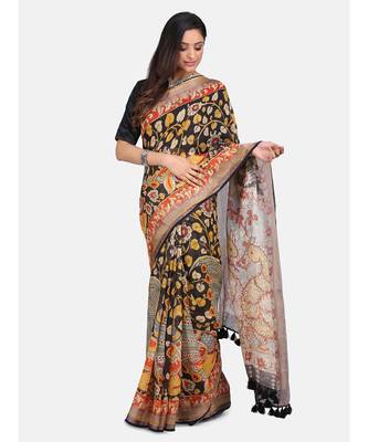 Unitex Fashion Premium Quality Black kalamkari printSAREE 3