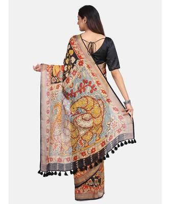 Unitex Fashion Premium Quality Black kalamkari printSAREE 5