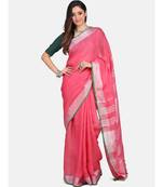 Unitex Fashion Premium Quality Dark pink with green border cotton linen SAREE