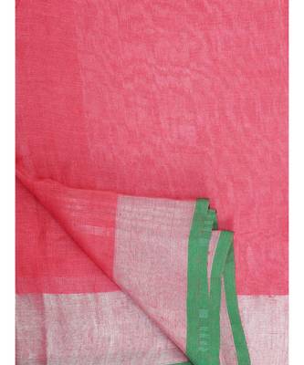 Unitex Fashion Premium Quality Dark pink with green border cotton linen SAREE 7