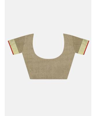 Unitex Fashion Premium Quality Beige gold With red border cotton linen SAREE 6