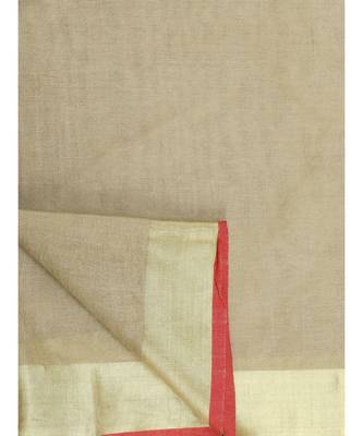 Unitex Fashion Premium Quality Beige gold With red border cotton linen SAREE 7