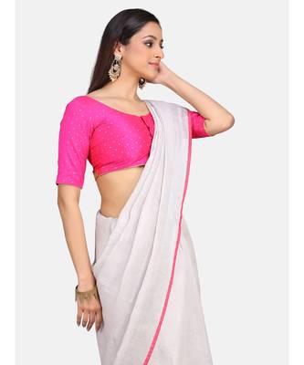 Unitex Fashion Off white with pink border linenSAREE 4