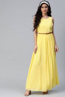 Yellow Sleeveless Belted Maxi Dress