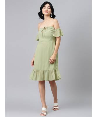 Olive Off Shoulder Skater Dress 1