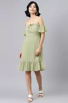 Olive Off Shoulder Skater Dress