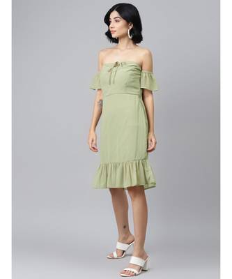 Olive Off Shoulder Skater Dress 2