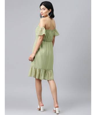 Olive Off Shoulder Skater Dress 3
