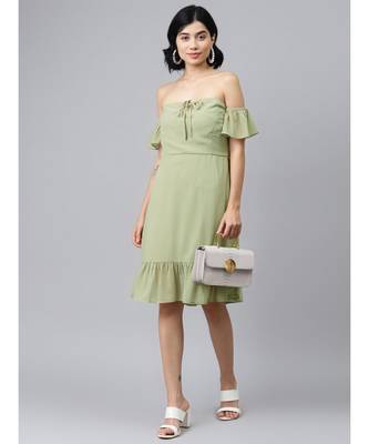 Olive Off Shoulder Skater Dress 4