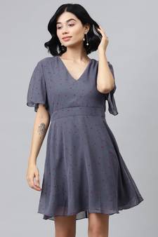 Blue Flock Print Skater Dress
