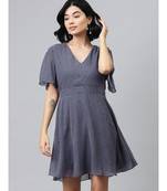 Blue Flock Print Skater Dress