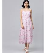 Pink Floral Strappy Midi Dress