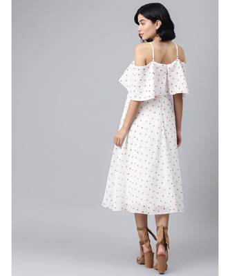 White Strappy Red Hearts Cold Shoulder Dress 3