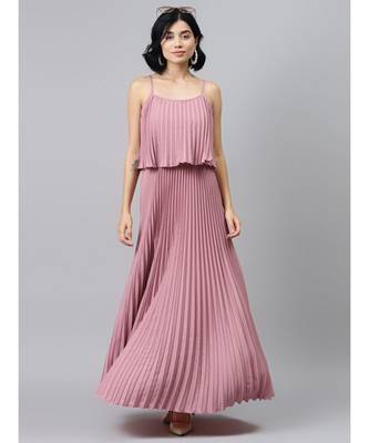 Baked Pink Strappy Pleated Maxi Dress 1