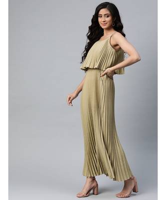 Olive Strappy Pleated Maxi Dress 1