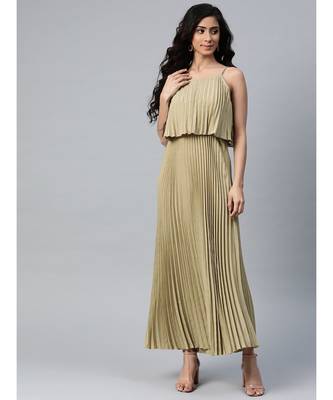Olive Strappy Pleated Maxi Dress 2